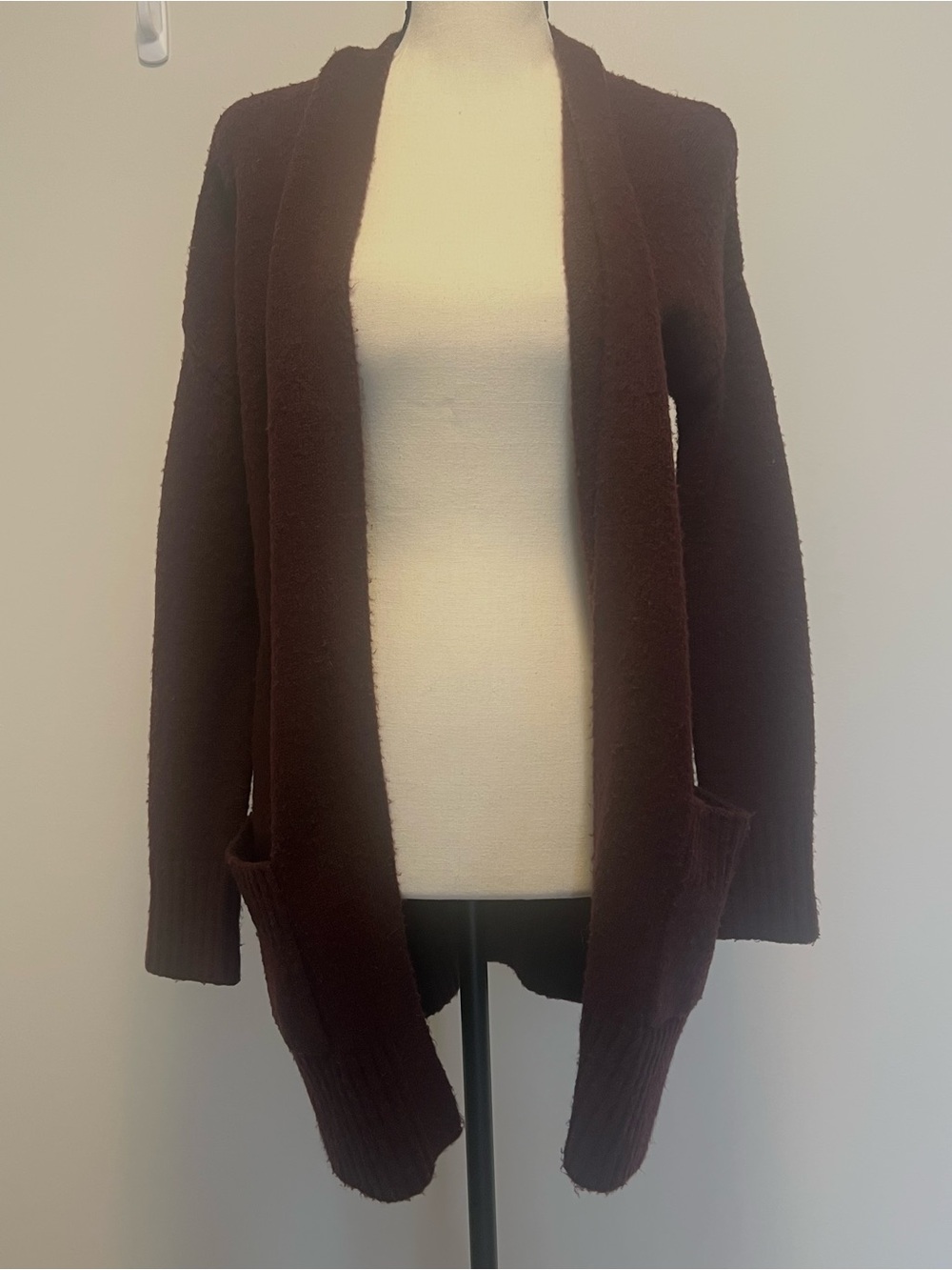 Garage Open-Front Long Cardigan Sweater - Dark Brown